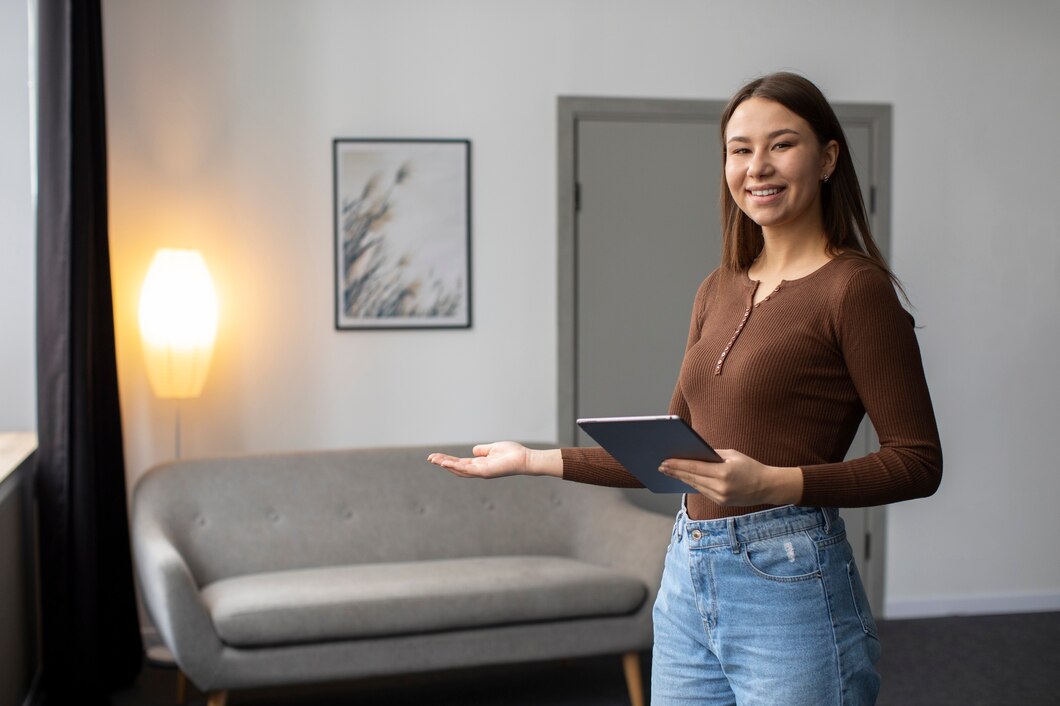 tiro medio mujer sonriente tableta 23 2149986663
